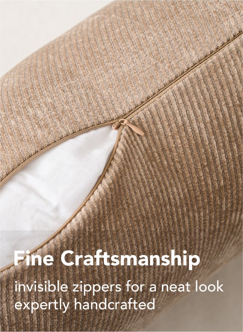 لحظة مجموعة من 2 غطاء وسادة زخرفي من شينيلا مع أغطية وسادة من التويل للأريكة وغرفة المعيشة والسرير مقاس 50 × 50 سم باللون البني الداكن. - Image 3